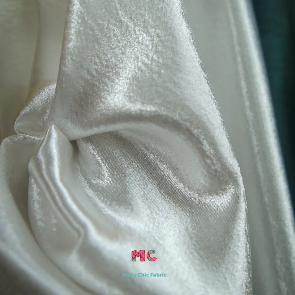 

White gold red crystal double-sided crepe fabric sewing wedding dresses performance costumes fabrics for sewing
