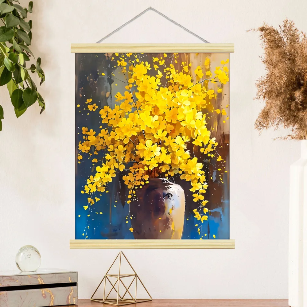 1 قطعة 2D شقة الحد الأدنى حمالة تعليق جدارية الفن Soild الخشب التمرير معلقة الملصقات إطار بيج مع زهر الكرز زهرية طباعة #2