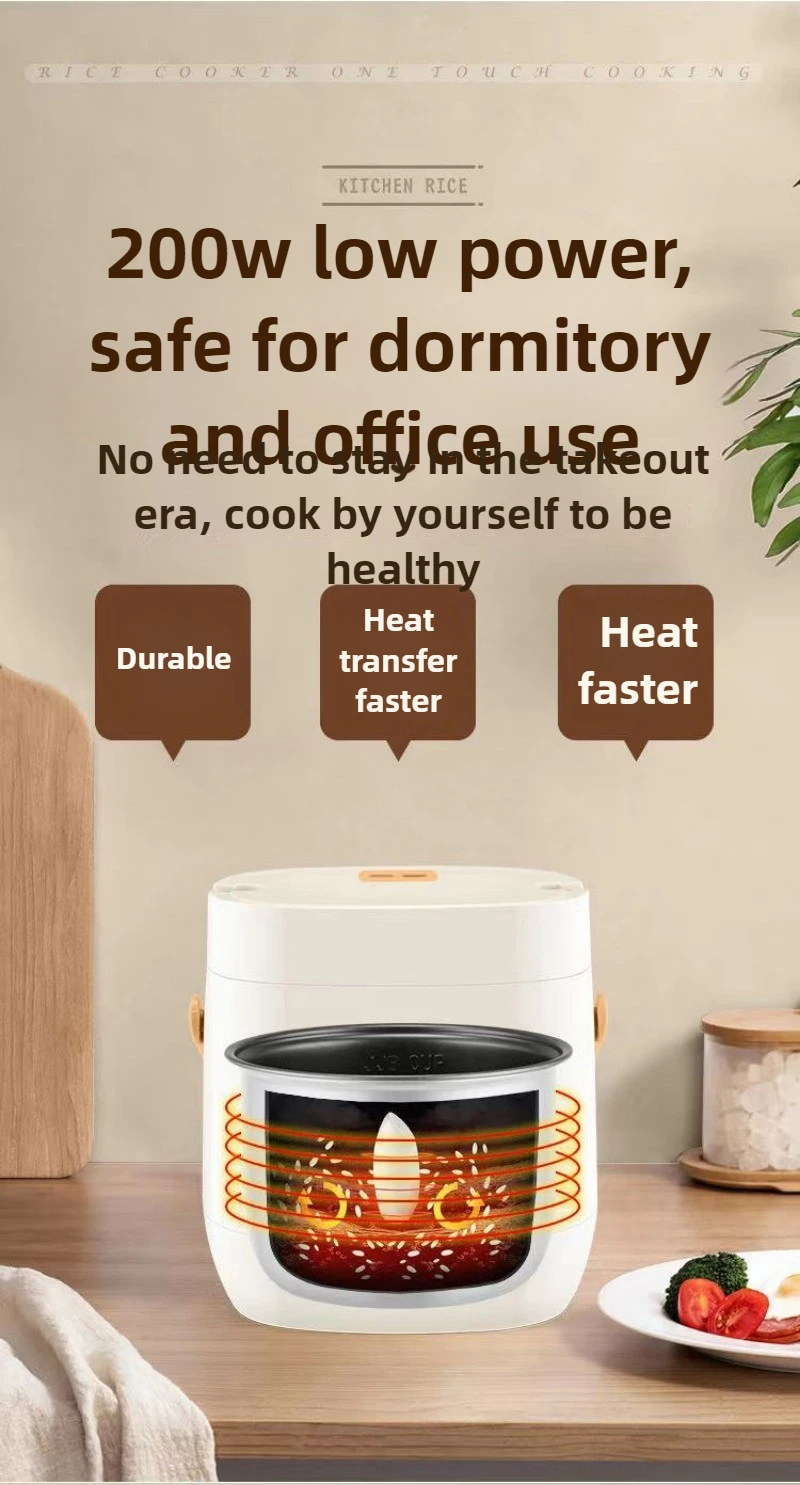 220V 미니 밥솥 구식 가정용 소형 밥솥 1.2L 리터 1인용 증기 밥솥 360 °   서라운드 난방