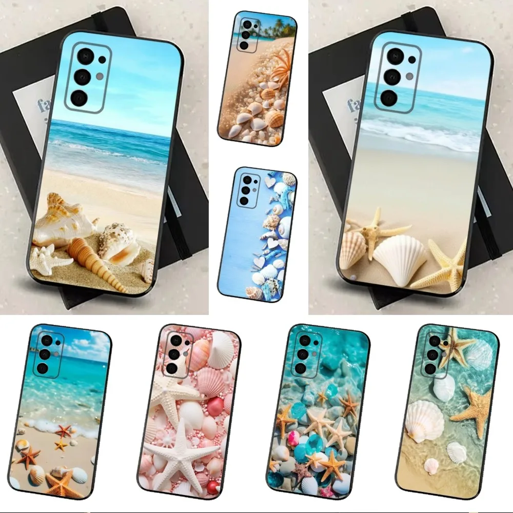 Seashells Sea Star Phone Case For Samsung Galaxy A91,A80,A73,A72 ,A71,A53A52,A32 ,A31A22,A21s,A20,Black Cover