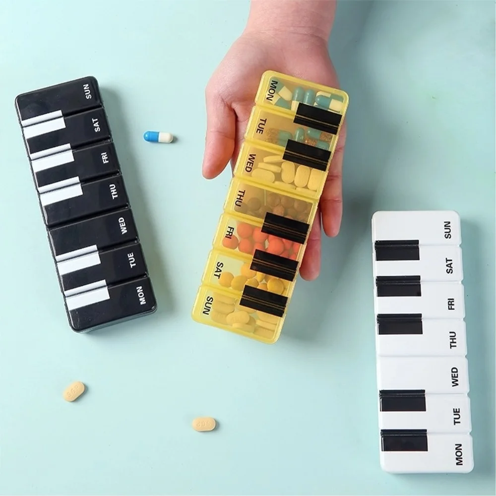 

Новый популярный органайзер для клавиш фортепиано, еженедельный органайзер для таблеток, 1 день, футляр для таблеток, 7 отделений, диспенсер, большие добавки витамина, рыбьее масло