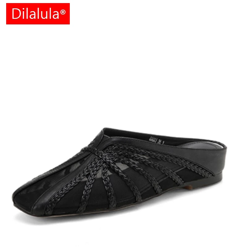 

Dilalula 2025 модные атласные сабо с закрытым носком, женские плетеные летние модельные тапочки на увеличенном каблуке, женские кожаные дышащие шлепанцы