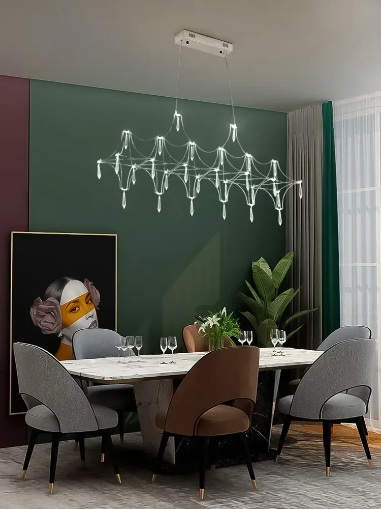 

Restaurant Strip Chandelier Postmodern Light Luxury Crystal Nordic Designer Bar Table Stainless Steel Led