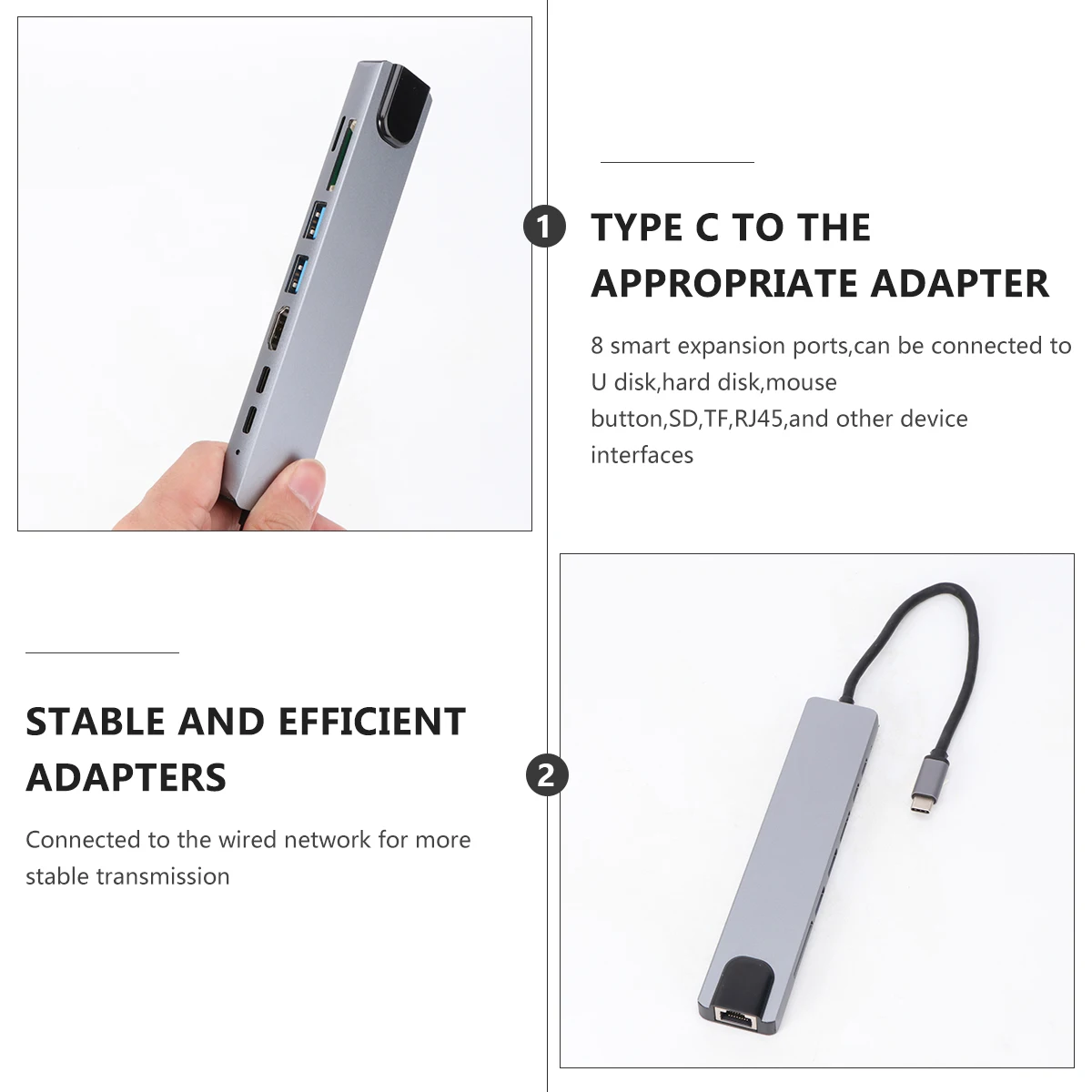 

1 шт., док-концентратор расширения типа C, USB 3,0, серебристый адаптер 4K для U-диска, жесткий диск, мышь типа C в конвертер