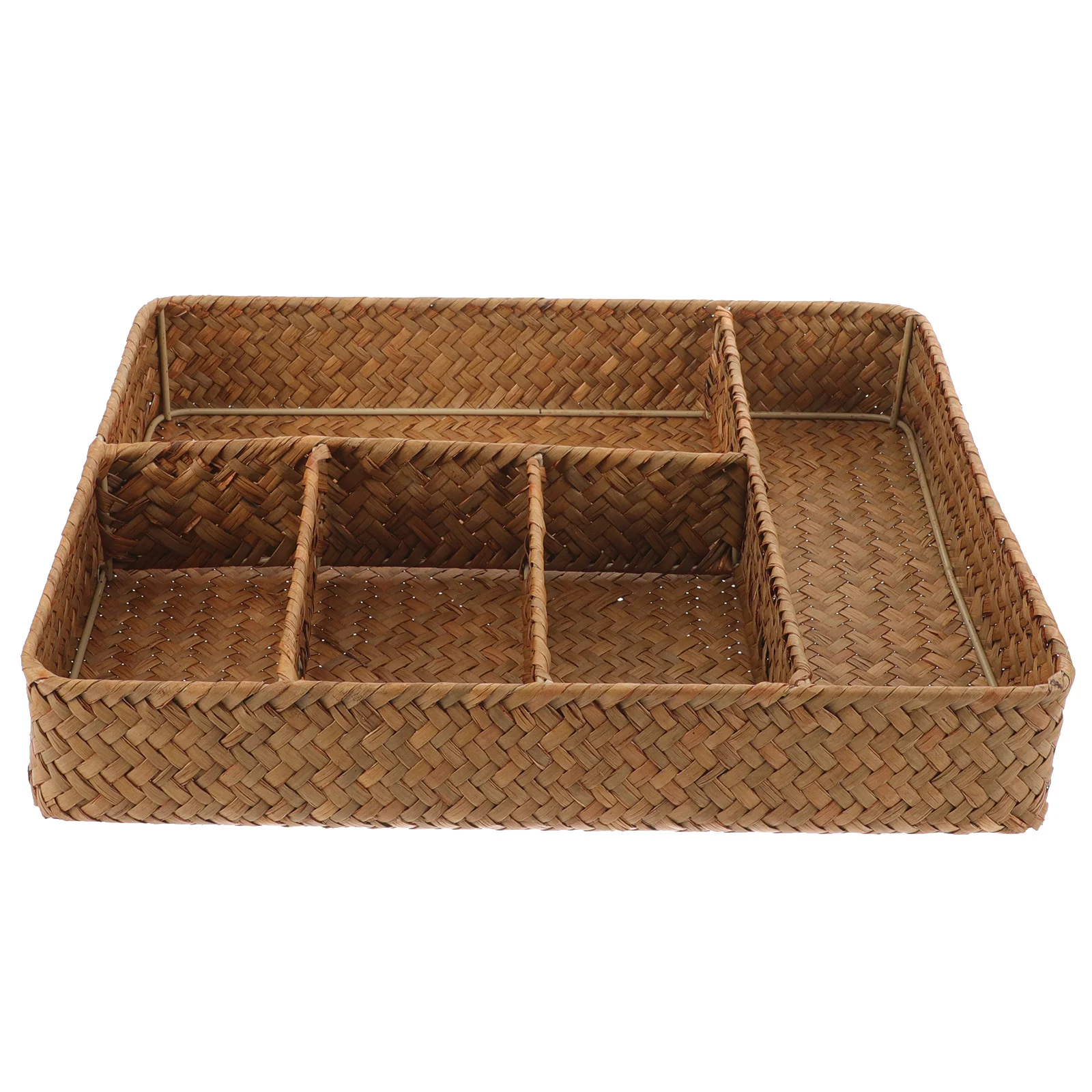 

Counter Organizer Basket Divided Five-Grid Natural Woven Straw Rustic Kitchen Bathroom Storage Organizer Bin Toilet Basket