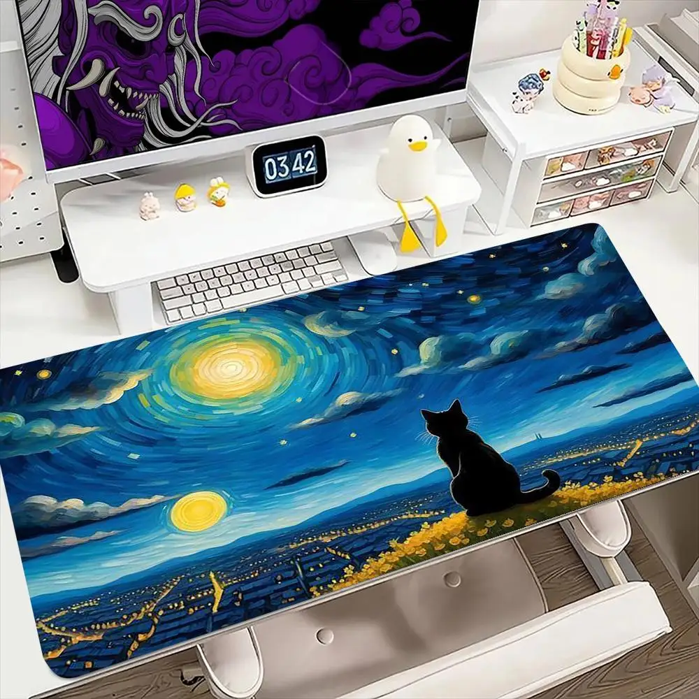 

Cute starry sky cat Mouse Pad 900x400MM Large Gaming Mousepad Keyboard Gamer Rubber Anti-wrinkle Anti-Slip Bottom Desk Mat