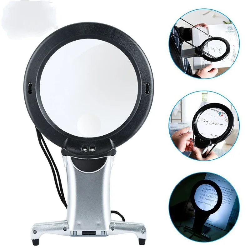 

2.5X 6X Magnifier Dual Led Desktop Handheld Hanging Multifunctional Work Desk Magnifying Glass Neck Standing Reading Mirror