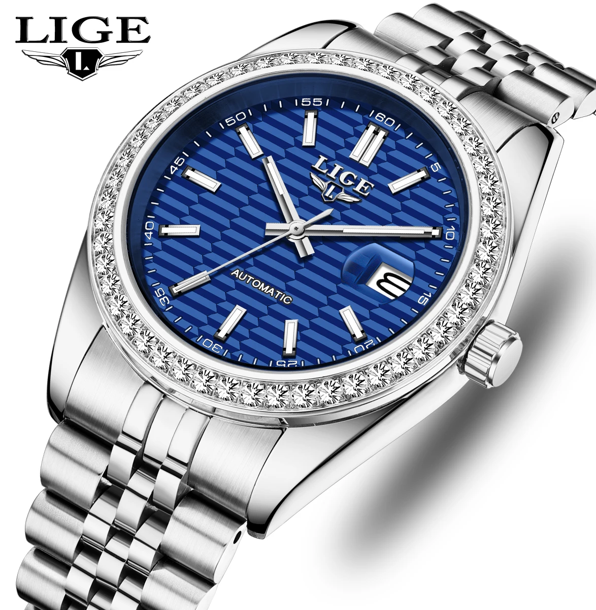 

LIGE мужские механические часы лучший бренд класса люкс автоматические часы бизнес из нержавеющей стали водонепроницаемые светящиеся часы мужские + подарочная коробка для часов