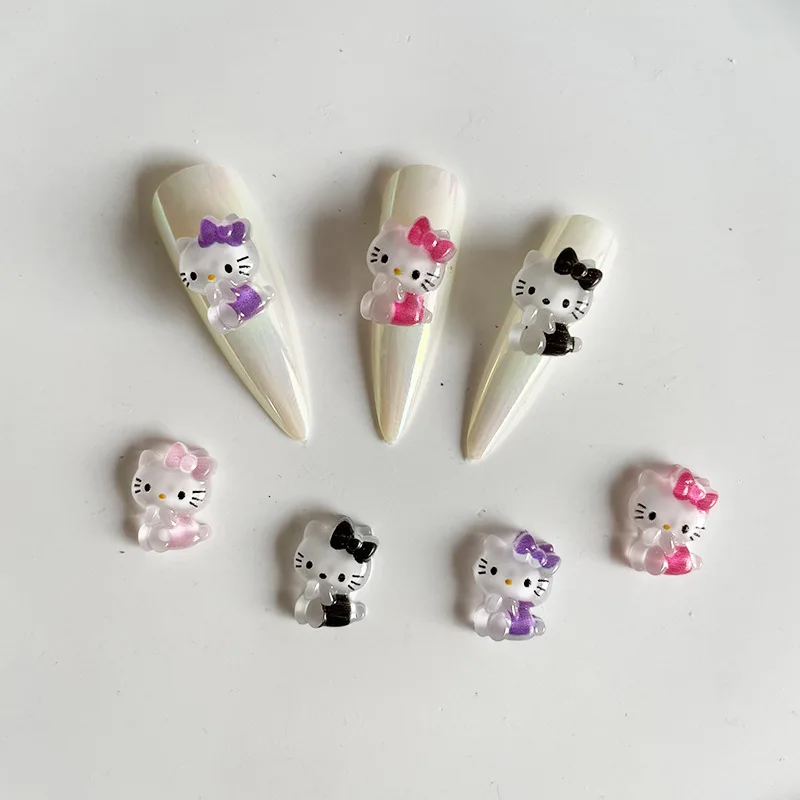 Hello Kitty figurki Kawaii Nail Kitty dekoracje części z żywicy dostarcza zestaw do paznokci profesjonalne śliczne Ins akcesoria 3D kreatywność