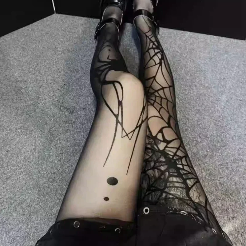 Goth grande aranha padrão meias de seda gótico vintage escuro fishnet collants feminino emo alternativa sexy aranha web bruxa meia-calça