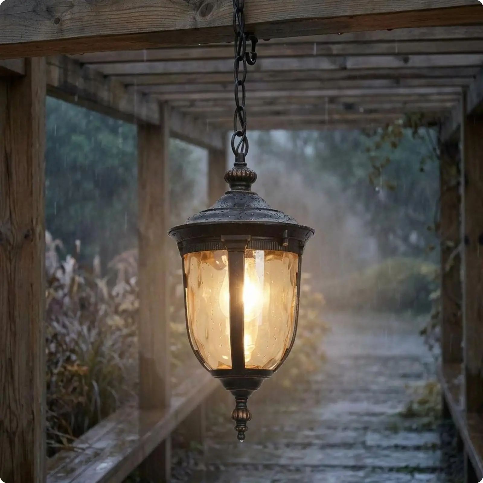 European Lantern Hanging Light Dark Bronze-Black Glass Lantern Hanging Light
