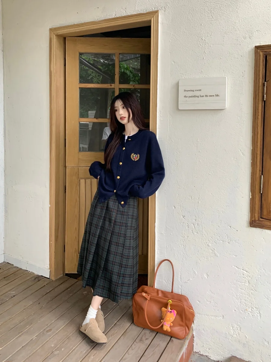 Kardigan damski plus size, dzianinowy, swobodny, okrągły dekolt, sweter, kurtka, odzież wierzchnia, styl vintage, uniwersytecki, wygodny, długi sweter