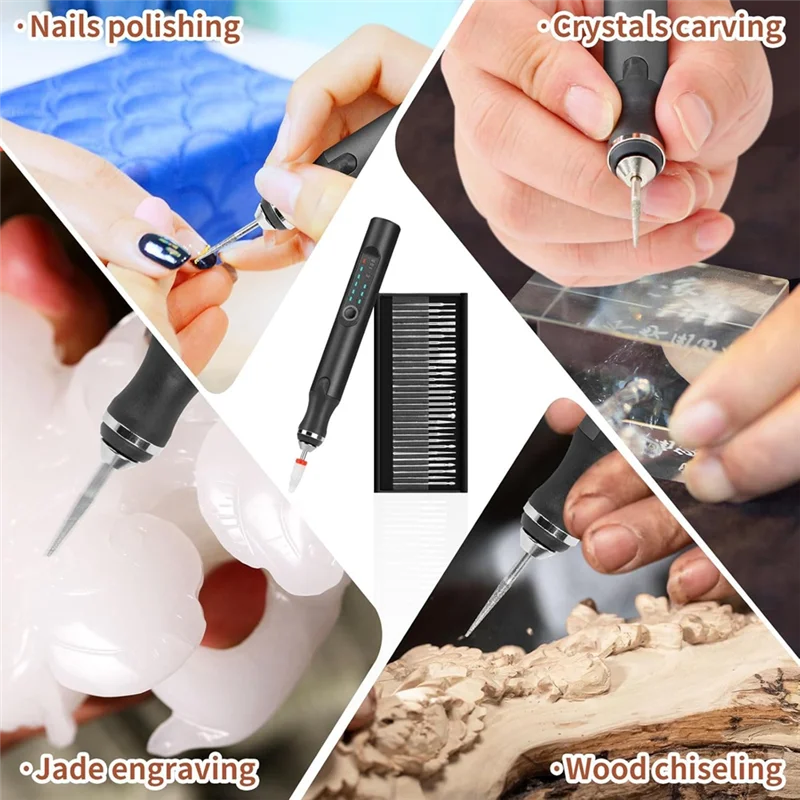 Penna per incisione con 37 bit, strumento per incisione senza fili ricaricabile tramite USB, incisore rotativo portatile fai-da-te - [Qahk]
