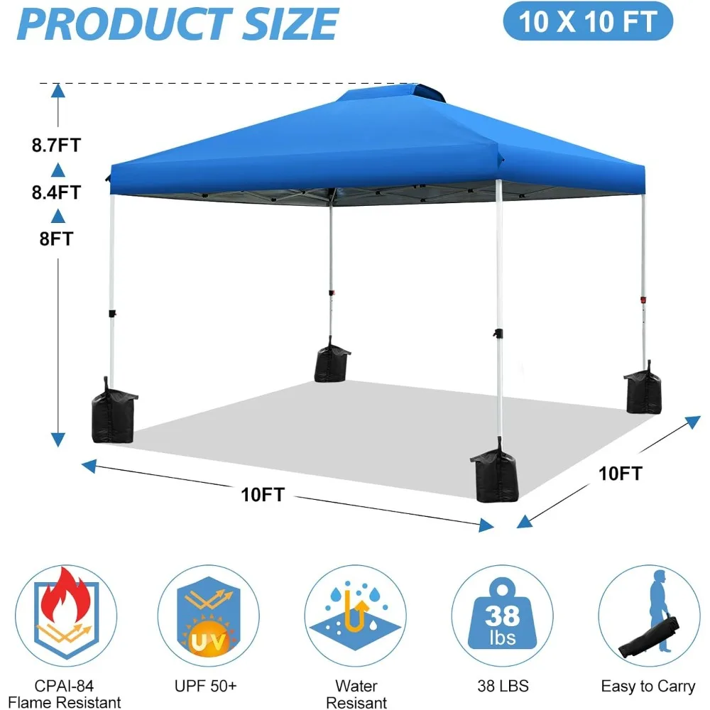 خيمة بمظلة منبثقة فورية مقاس 10 × 10 أقدام مع إعداد بزر واحد، مأوى محمول، ارتفاع قابل للتعديل، حقيبة دوارة، 4 أوزان للاستخدام في الهواء الطلق