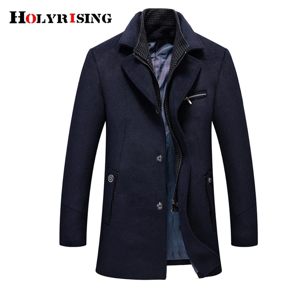 

Holyrising Men Wool Coats Business Thick Mens And Jackets Turn Collar Overcoat Zipper Peacoat Khaki Blue Black 18554-5