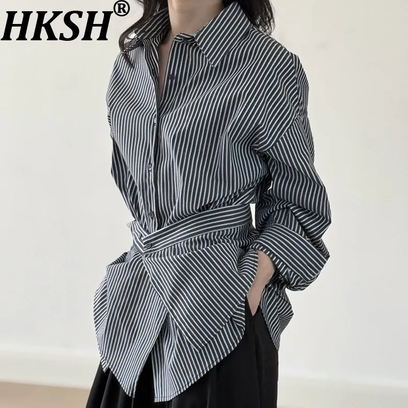 

HKSH Autumn New Women Shirt Turn-down Collar Single Breasted Long Sleeve Detachable Apron Korean Casual Chic Cotton Tops HK11745