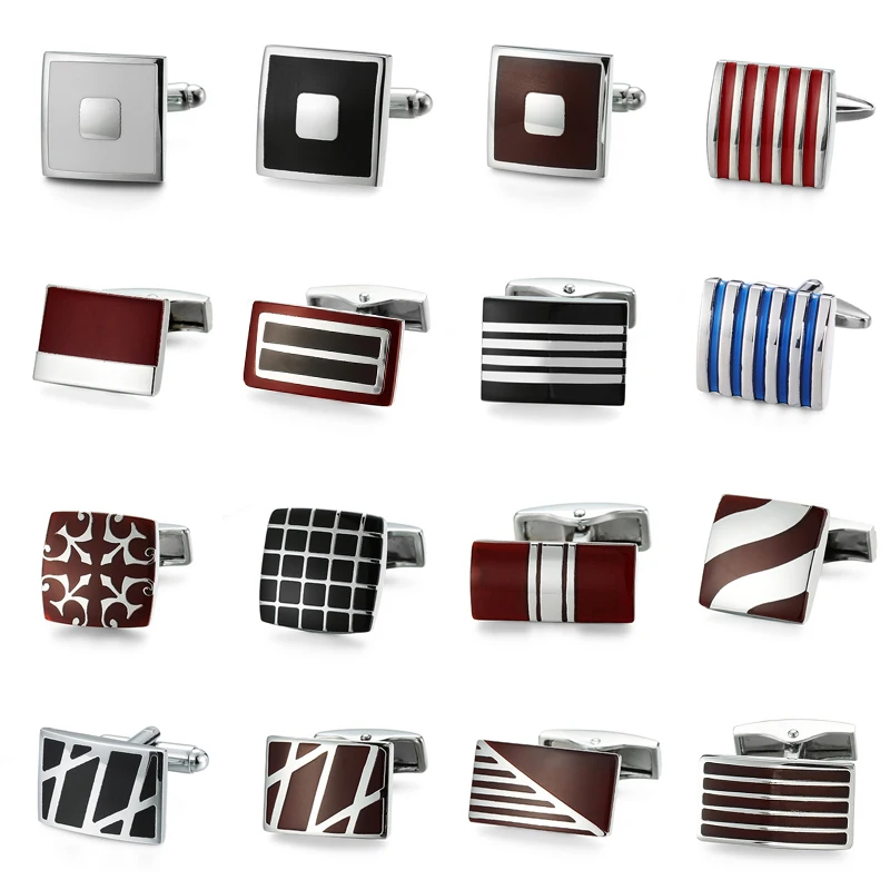 Men's French shirt cufflinks copper material enamel craftsmanship striped design High end brands fashionable cuff buttons