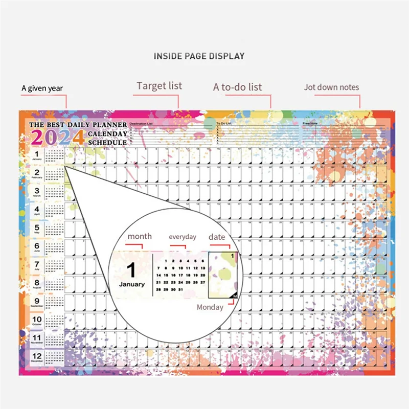

3PCS Calendar 2024 365 Day Poster Calendar Collapsible For School Home Office 29.2X20.7Inch