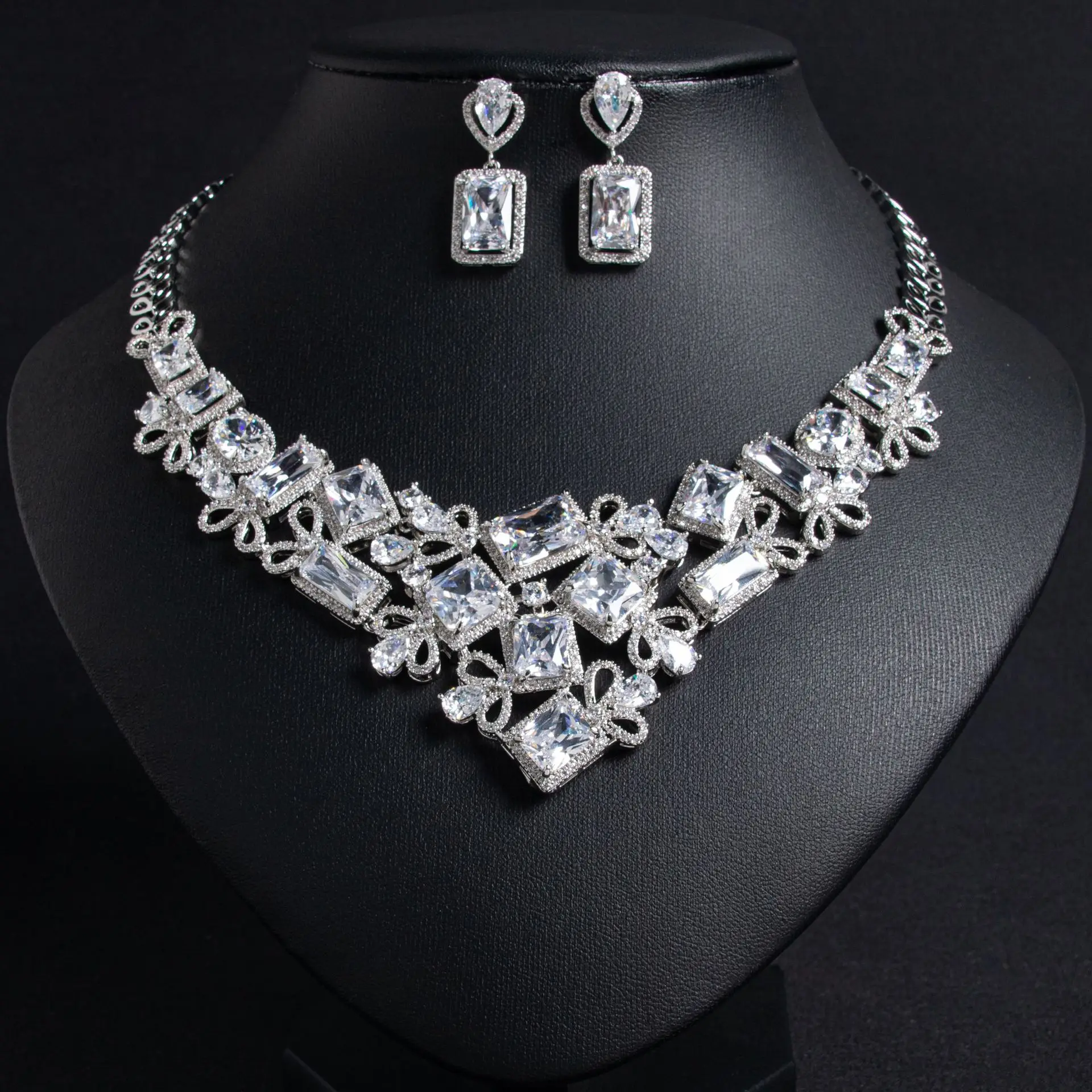

Luxury Bridal Jewelry Set For Women Cubic Zirconia Dubai Nigeria Indian Bride Necklace Earring Sets For Wedding Jewellery Gifts