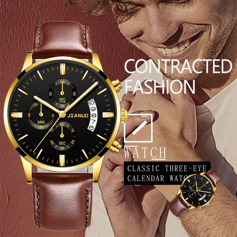 New Hot Sale Bright Belt Men's Watch Men's Fashion Calendar Three-Eye Quartz Watch Foreign Trade-Border Dir