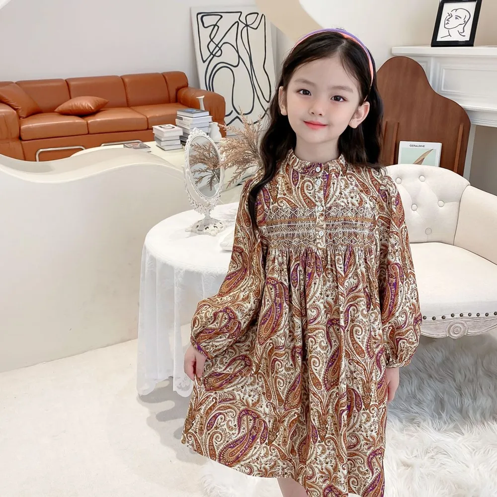 

Autumn kids dress baby girls clothes fashion dress Customized printed fabric Girls' long sleeved dress