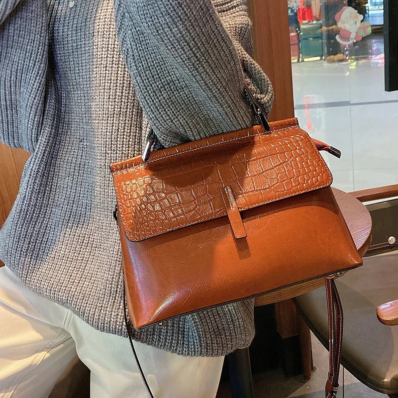 Damska torebka na co dzień lśniący połysk skóra pojedyncza torba na ramię skóra bydlęca wzór krokodyla modne tornistry Crossbody uniwersalne