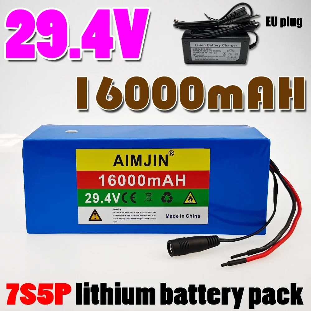 

7S5P 29.4V 16ah 18650 Li-Ion Batteries Pack Built-in Smart BMS for Bike Unicycle Scooter Wheel Chair with 29.4V 2A Charger