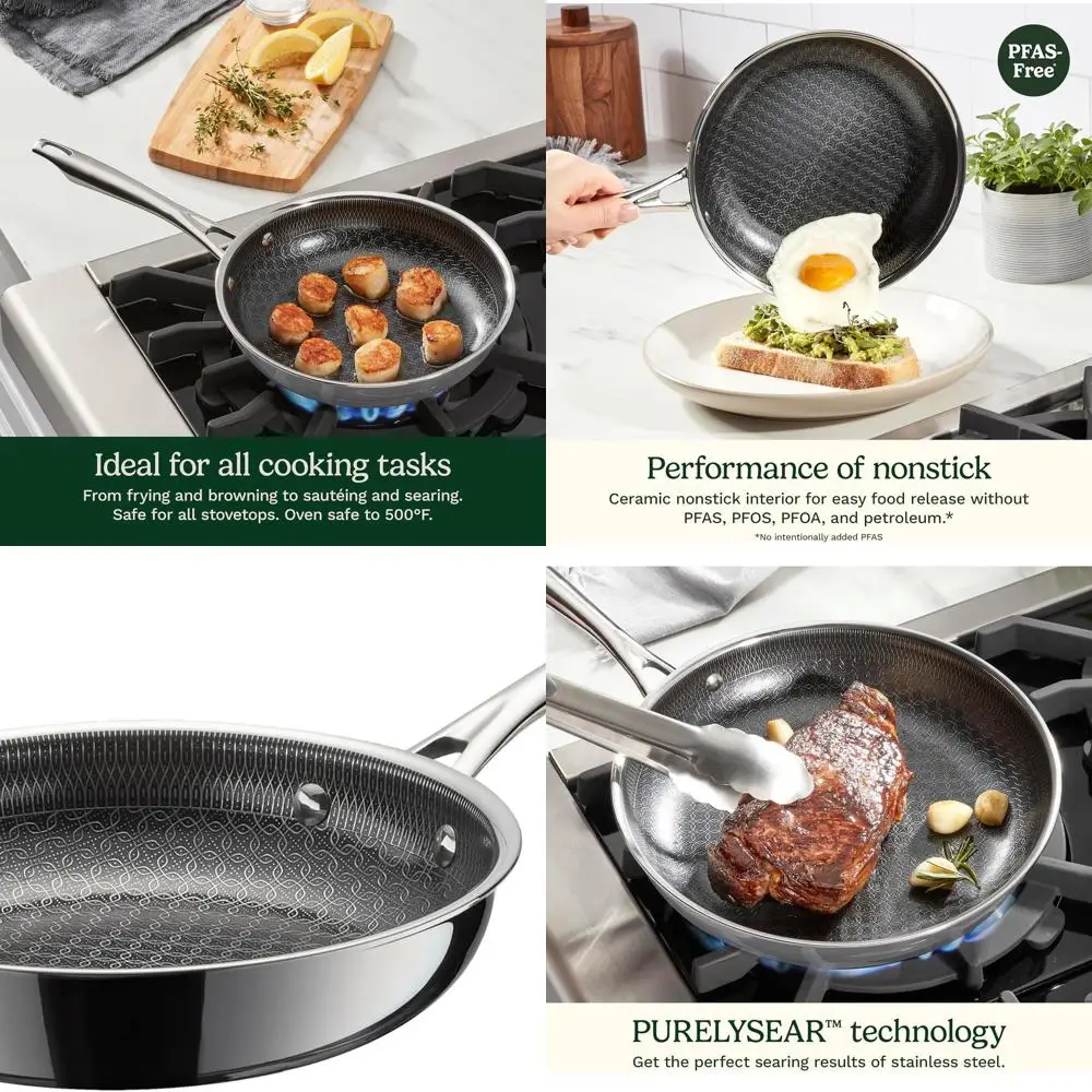 

Tri-Ply Stainless Steel Nonstick Skillet, 8 Frying Pan with ELYSEAR Ceramic Coating, Scratch-Resistant, Cool Grip, Dishwasher Sa