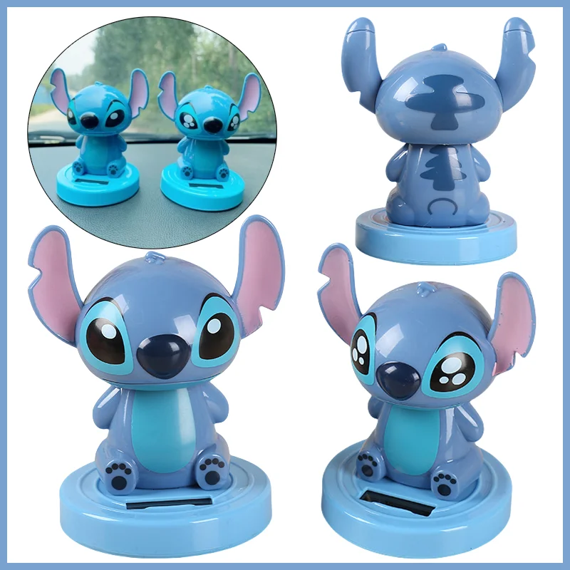 Disney Stitch Car Ornaments Shaking Head Doll Cartoon Solar Auto Interior Decorations Accessories Auto Dashboard Decor Supplies