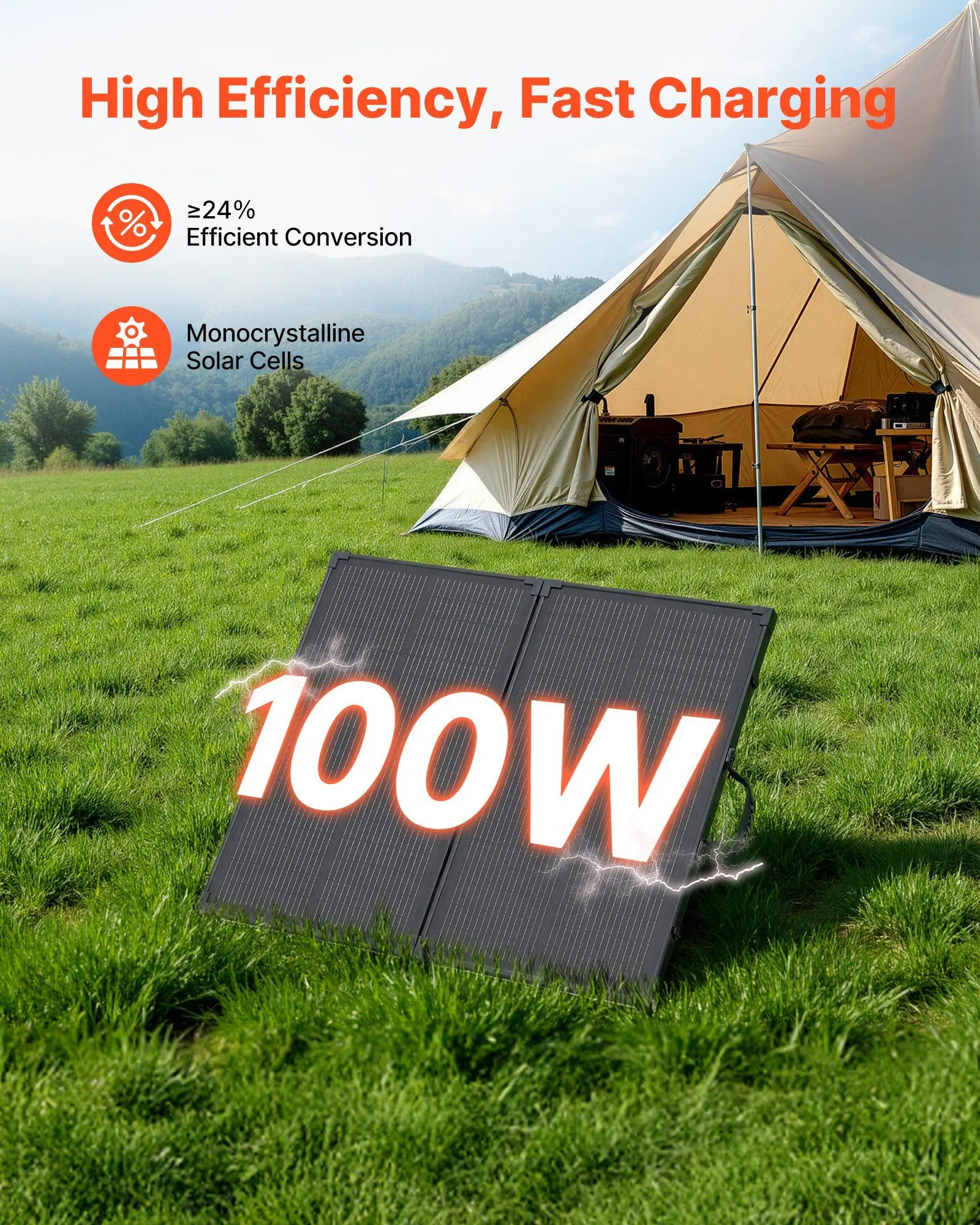 

100W Foldable Solar Panel with Frame, 16BB N-Type Portable Monocrystalline Solar Panel Charger 24% Efficiency, IP67 Waterproof