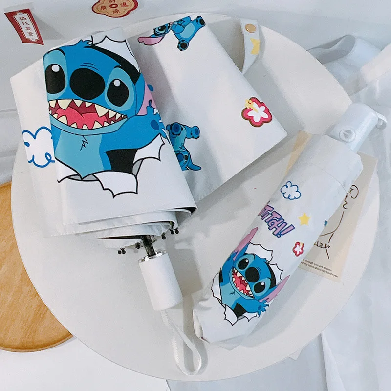 

Зонт Disney Stitch, складной, полностью автоматический, солнцезащитный, аниме, мультфильм, солнце и дождь, двойного назначения, защита от ультрафиолета, подарок