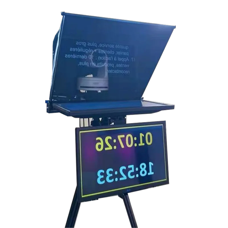 Hot-selling 22 inch self-reversing flip monitor talent broadcast news studio teleprompter for webcasting outdoor shooting