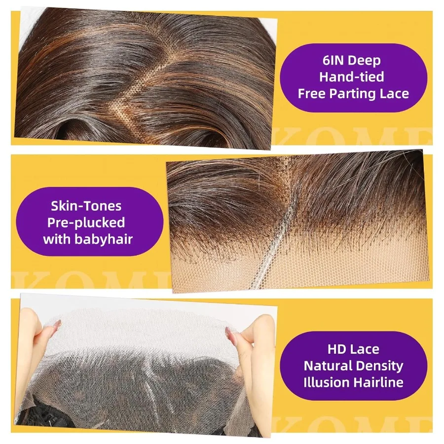 باروكة أمامية من الدانتيل الاصطناعي باللون البني 13X6 HD شعر مستعار طويل مستقيم بدون صمغ للنساء للاستخدام اليومي 20IN مثالي للارتداء اليومي