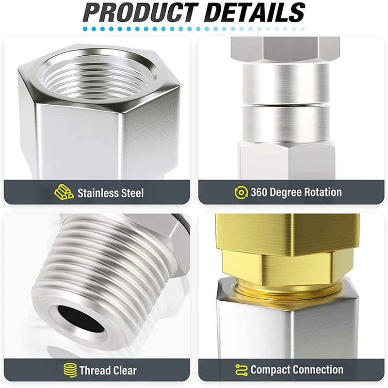 ABFS 6Pcs Pressure Washer Swivel, 3/8 Inch NPT Male Thread Fitting, Stainless Steel, Kink Free To Hose Fitting