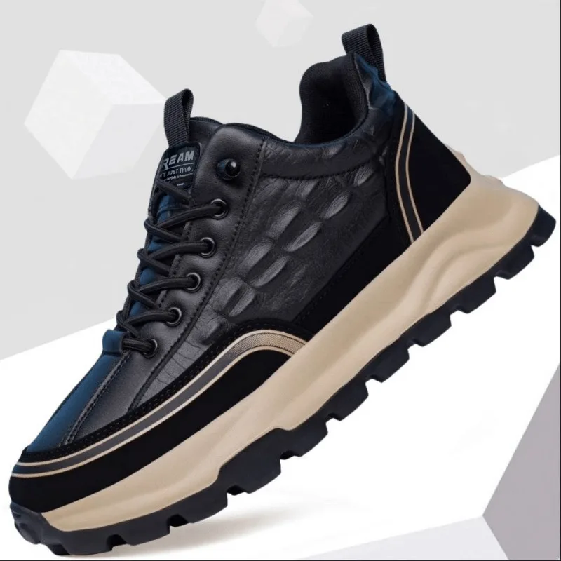 Autumn New Crocodile Pattern Leather Casual Shoes Male Thick Sole Height Increase Business Work Shoes Fashion Mens Single Shoe