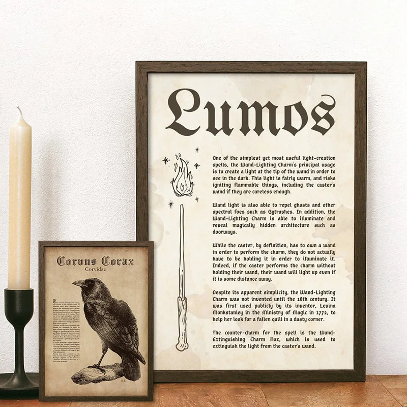 Lumos Magic Spell Poster Magic School Magic Book Dark Academia Wall Art Pictures Canvas HD Print Living Room Home Decor Painting