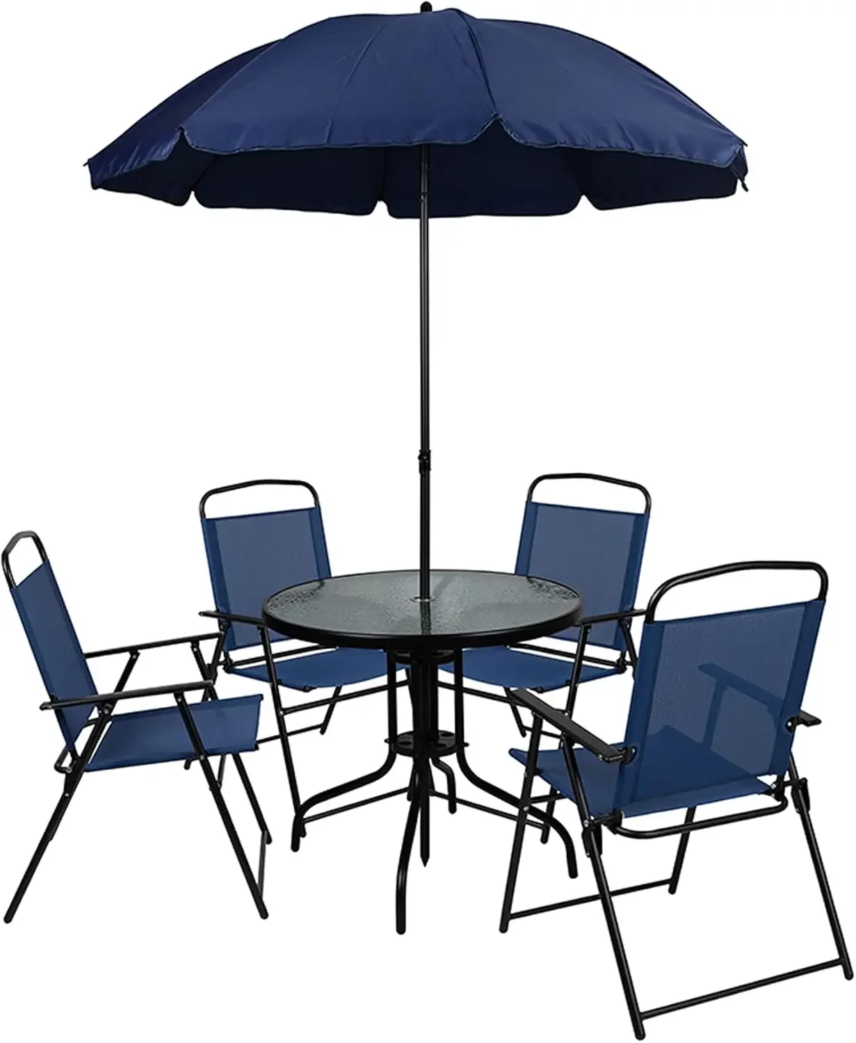 Table parapluie pliante noire, ensemble de 4 chaises, jardin, 6 pièces