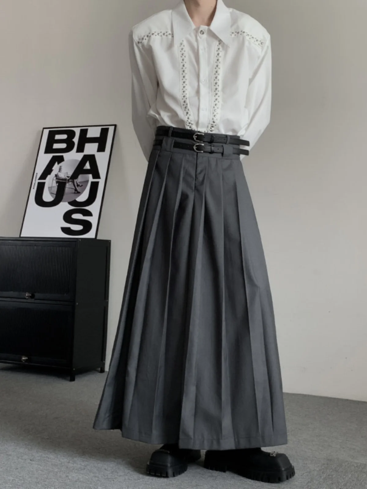 

Spring Faion High Waist A-Line Skirt Men's Women's ex Pleated Face Skirt Wide Leg Pants k Color ular Sle