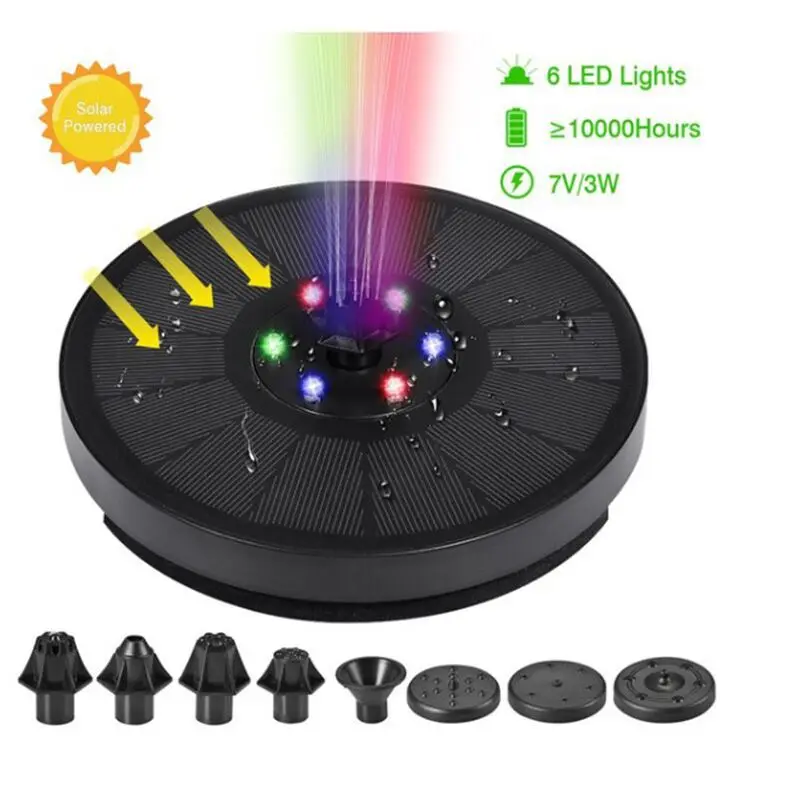 Floating Solar Fountain with Colorful LED Light, Garden Fountain, Bird Bath Solar Panel, Powered Fountain Water Pump, Decoration