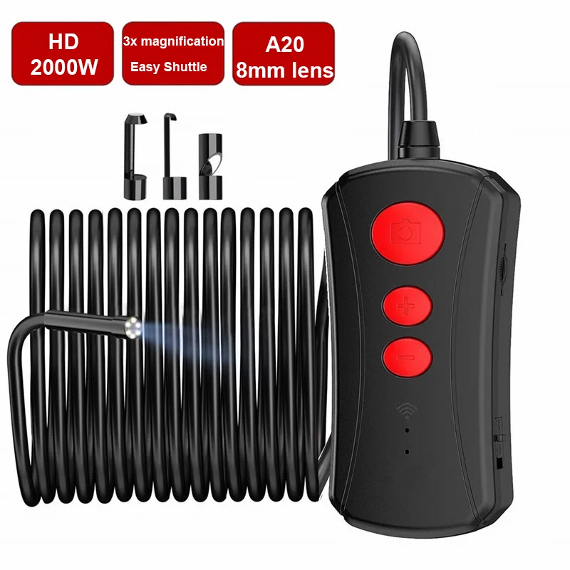 Celular de Alta Definição com Endoscópio WiFi, Câmera de Ampliação 3x, Inspeção de Manutenção Automotiva, Lente 8mm, Comprimento 1m-15m, 1200W