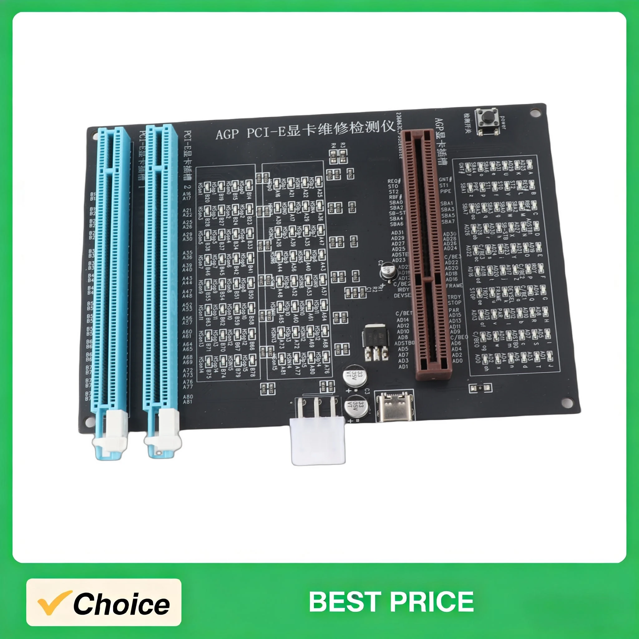 DC12V Computer Graphics Card Tester AGP/PCI-E Graphics Card Diagnostic Analyzer Tester PCB Desktop Computer Maintenance Repair