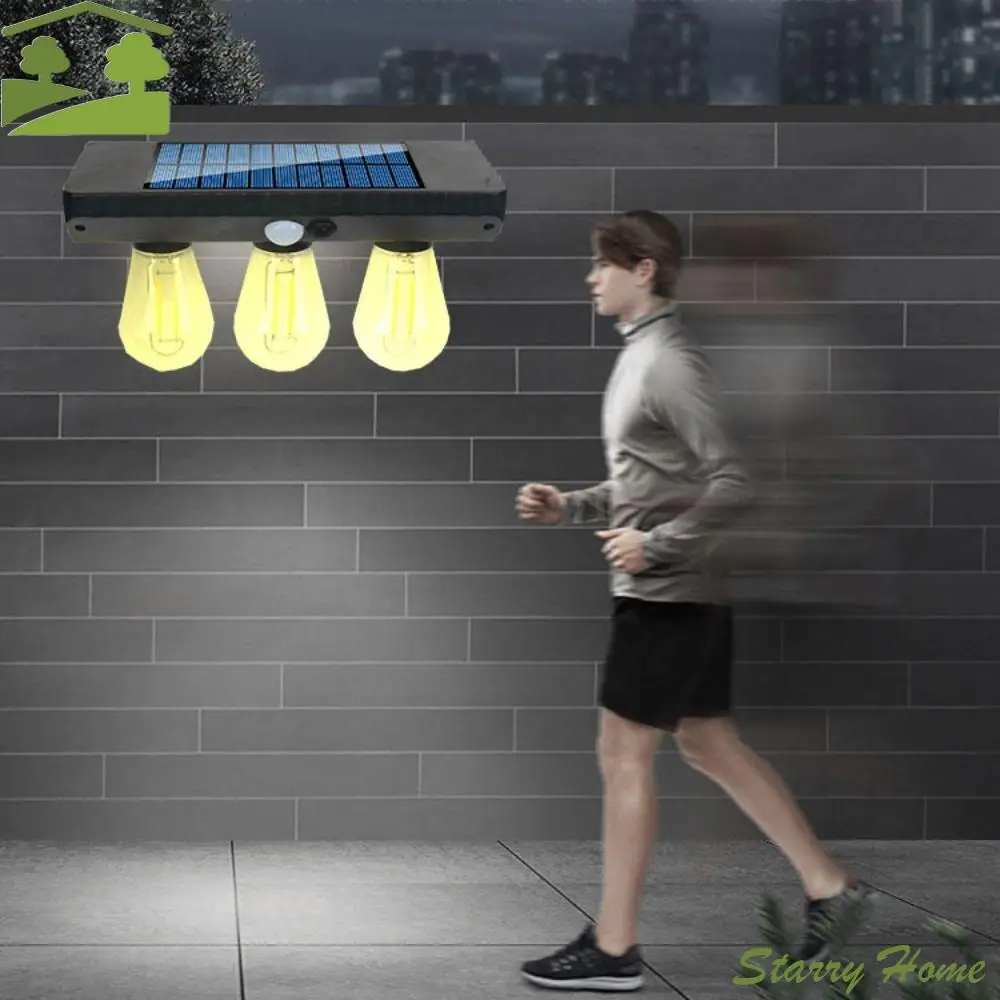 

3-режимное освещение, солнечные фонари, датчик движения, вольфрамовый провод, уличный настенный светильник, водонепроницаемый, простой в установке, светодиодная лампа для двора