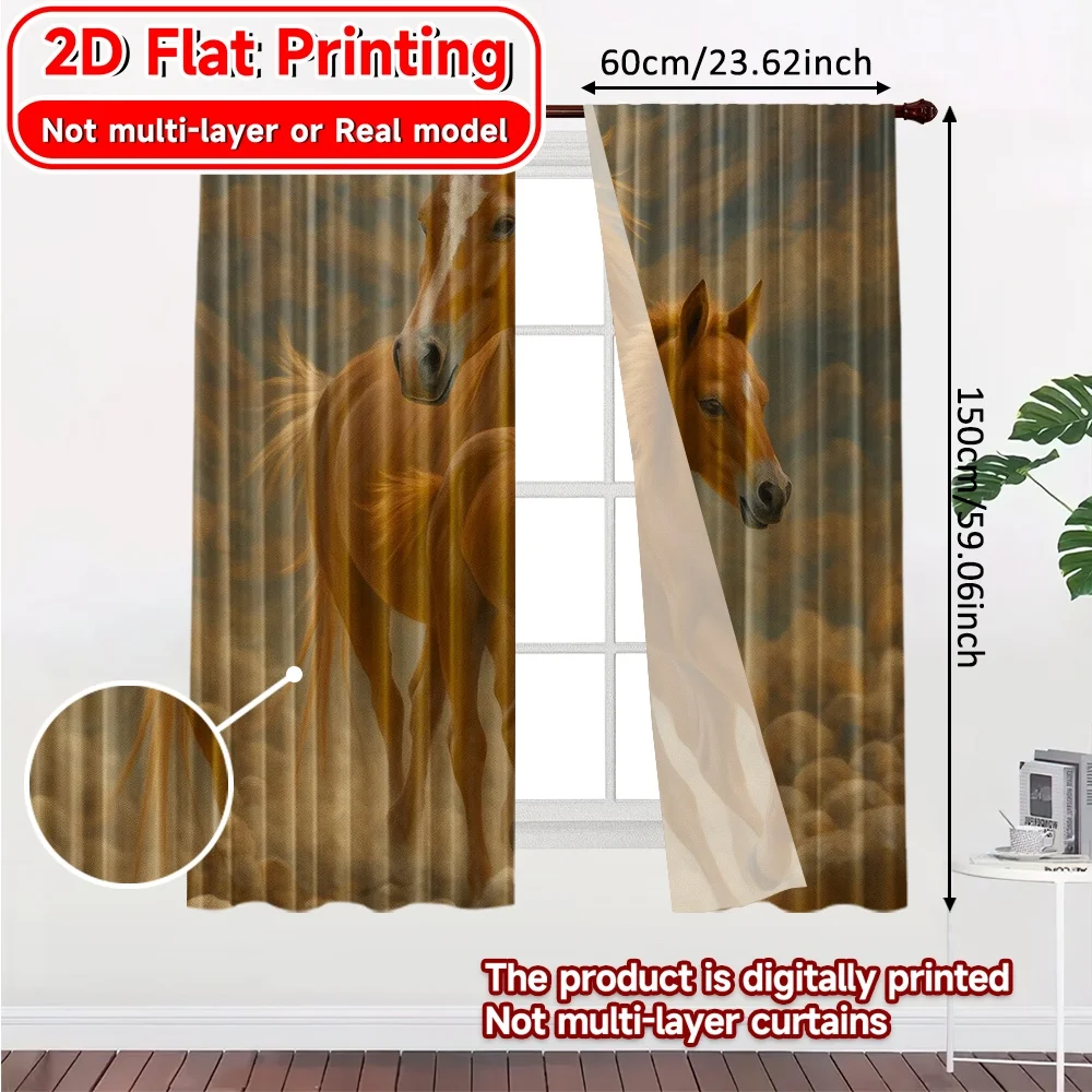 2D Flat Printing,2pcs Gallop Duo Print Popular Curtains Prints Light Filtering Curtains Festive for Grey, Semi-Transparent