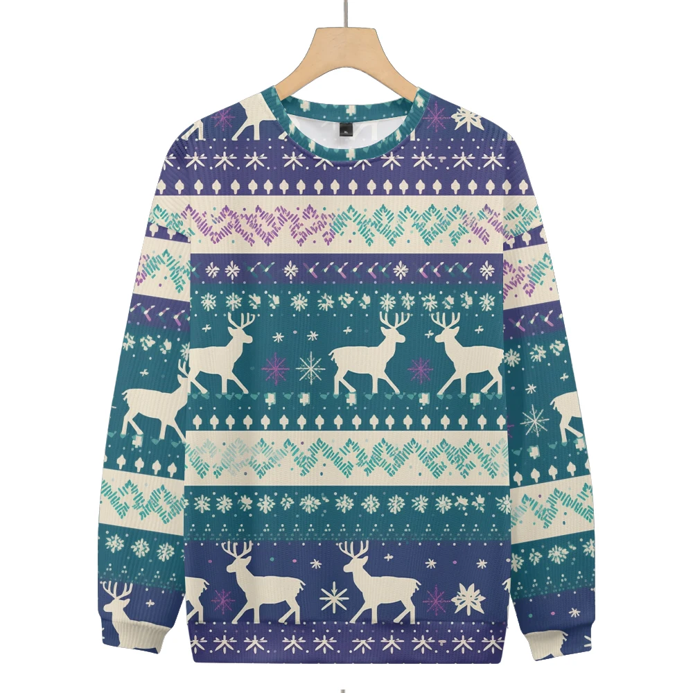 2024 New Arrivals Men's Deer Printed Warm Pullovers Unisex Casual Sweater Christmas Comfortable Fabric