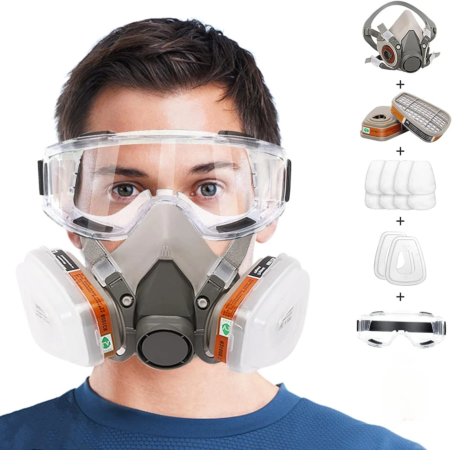 Respirator Half Face Mask Reusable Chemical Respirator Filter Goggles Dust and Poison Protection Paint Spraying Work Safety Mask