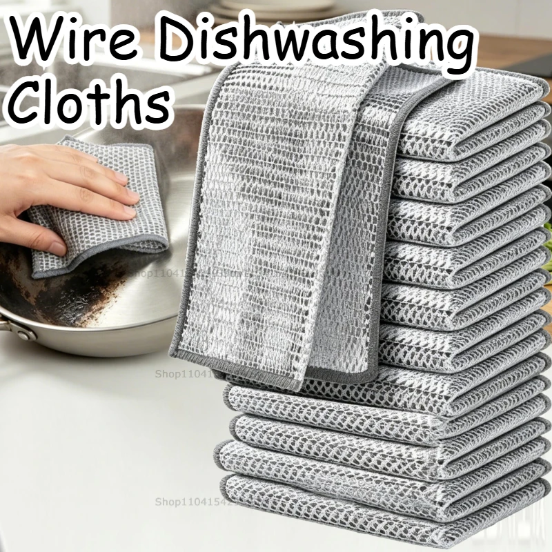10 Pcs Wire Dishwashing Cloths Non Scratch Multipurpose Cleaning Cloth 20x20 Cm Metal Wire Dishcloths Rag Towel for Kitchen Dish