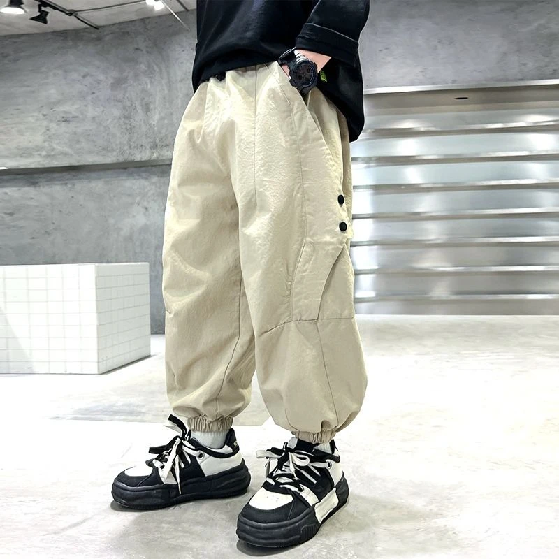 

2026 New Boys Cargo Pants Spring Autumn Casual Middle Kids Solid Trousers Streetwear