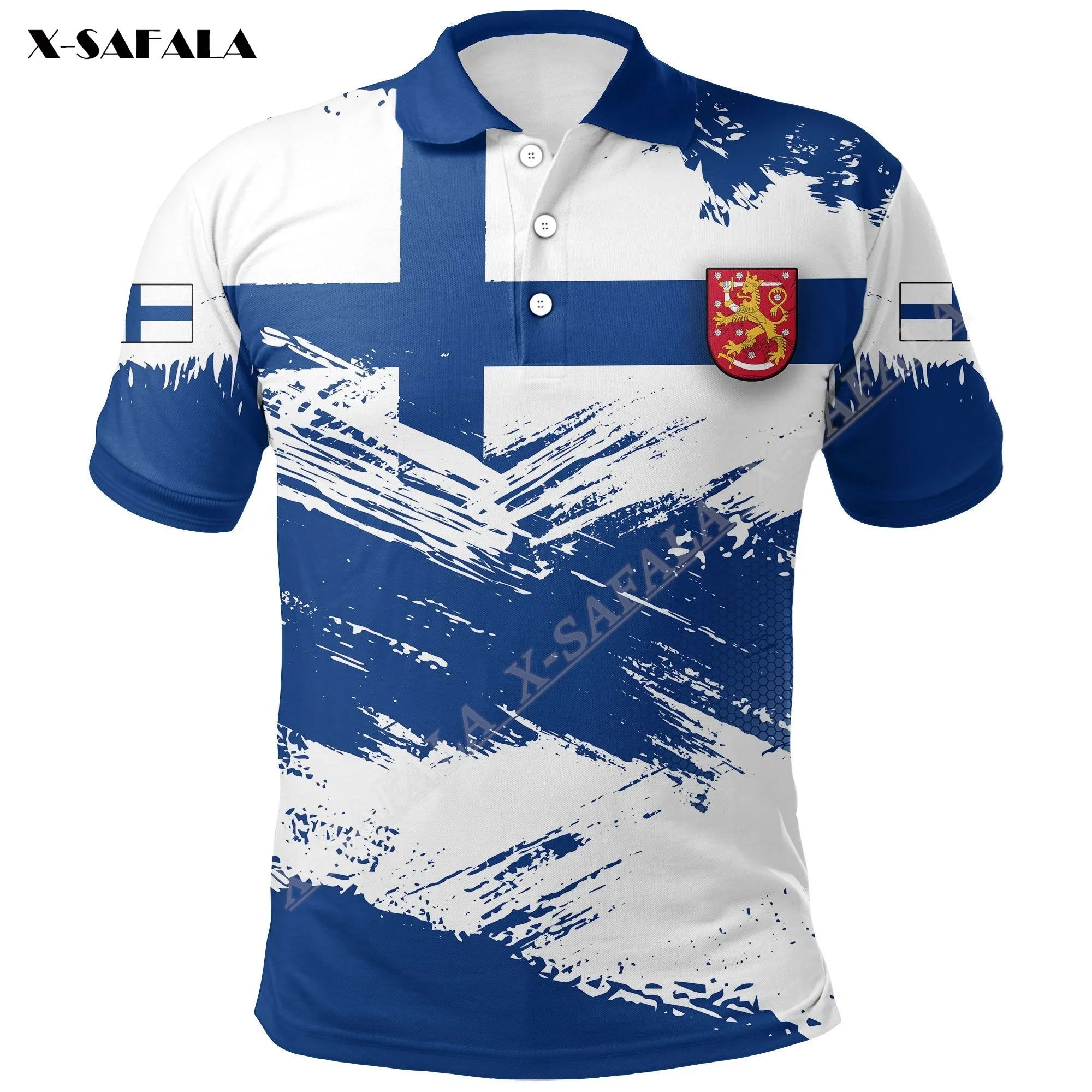 

FINLAND Brush Lion Style Flag 3D Print Men Polo Shirt Collar Short Sleeve Street Wear Casual Tee Tops Anti-shrink High Quality