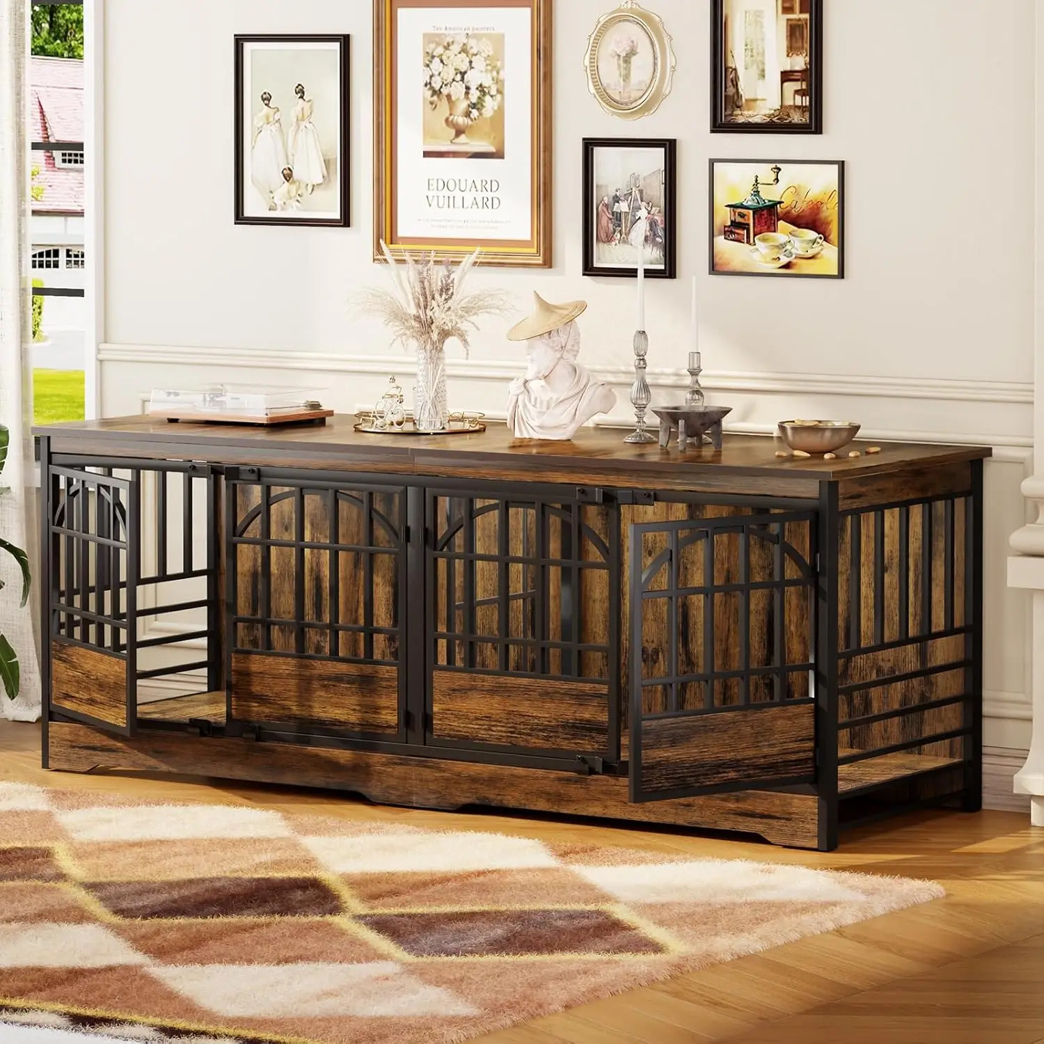 

Мебель-вольер для собак 86 дюймов, очень большой вольер для 2 собак, сверхпрочная клетка для собак с перегородкой, на заказ