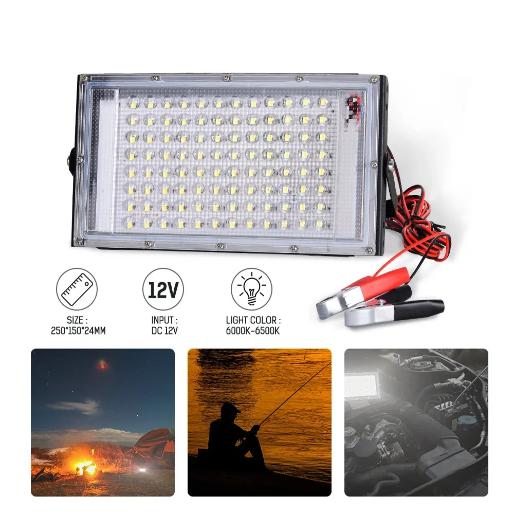 

LED Flood Light DC12V 100W Outdoor IP66 Waterproof Spotlights Street Lamp Emergency Outdoor Lighting For Camping Hiking Working